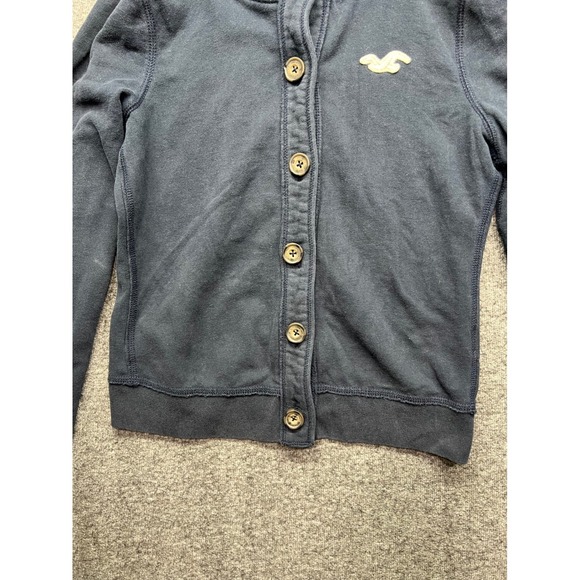 Hollister Hoodie Women Medium Navy Blue Button Front Logo Sleeve Sweatshirt - Picture 5 of 16